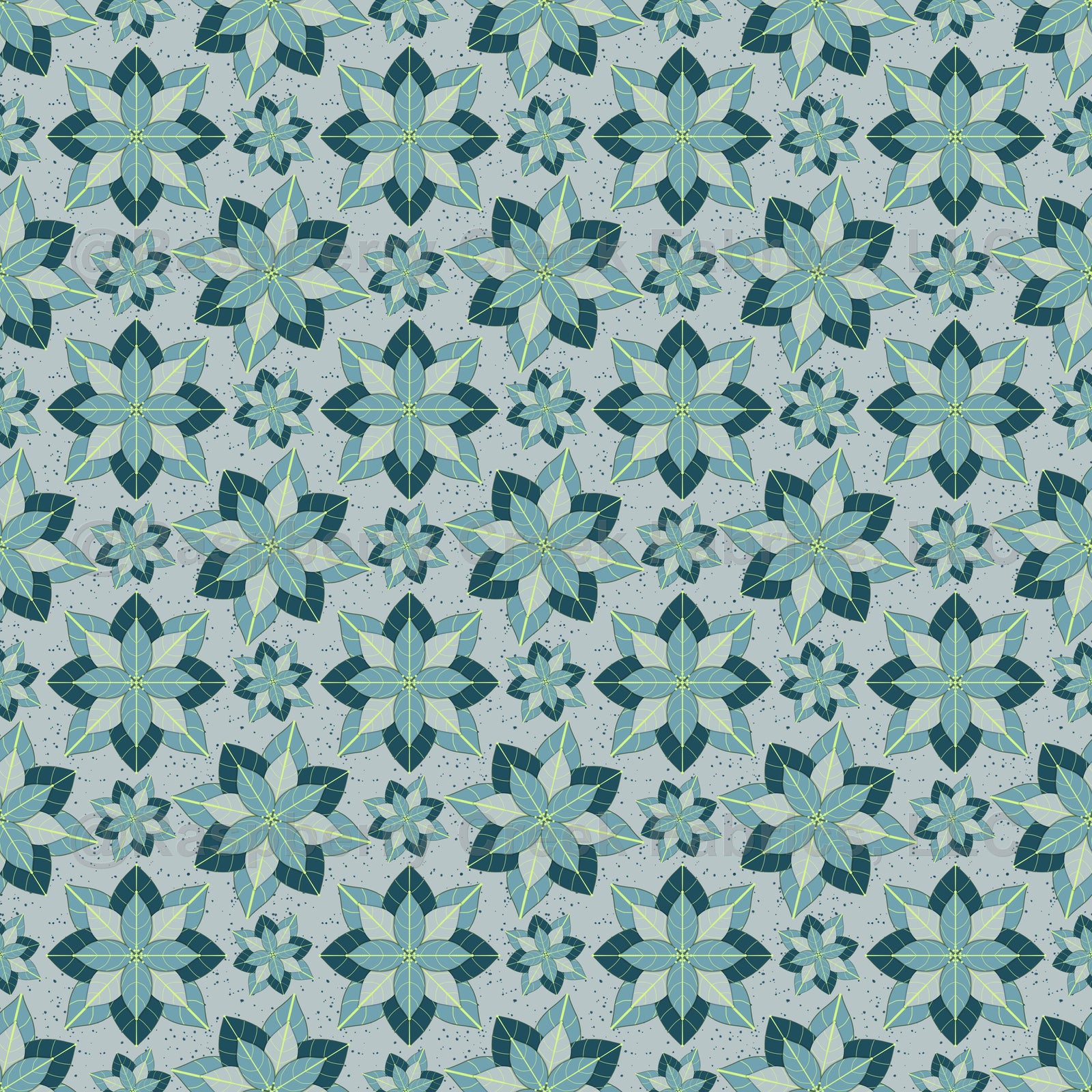 Calm Teal Poinsettia Floral on Light Blue Gray with Splatter