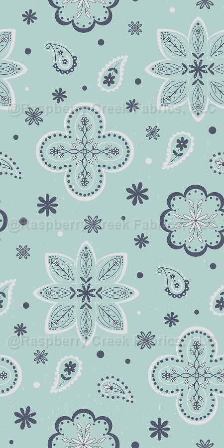 Miss Ava's Bandana Denim Fabric, Raspberry Creek Fabrics, watermarked