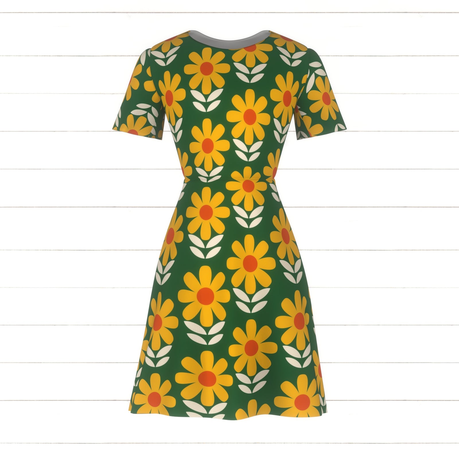 Daisies on Green Fabric and Wallpaper Print by Lisa Wornham Designs, Daisies Collection