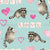 Watercolor Valentines Raccoon and Pink Hearts on Blue Image