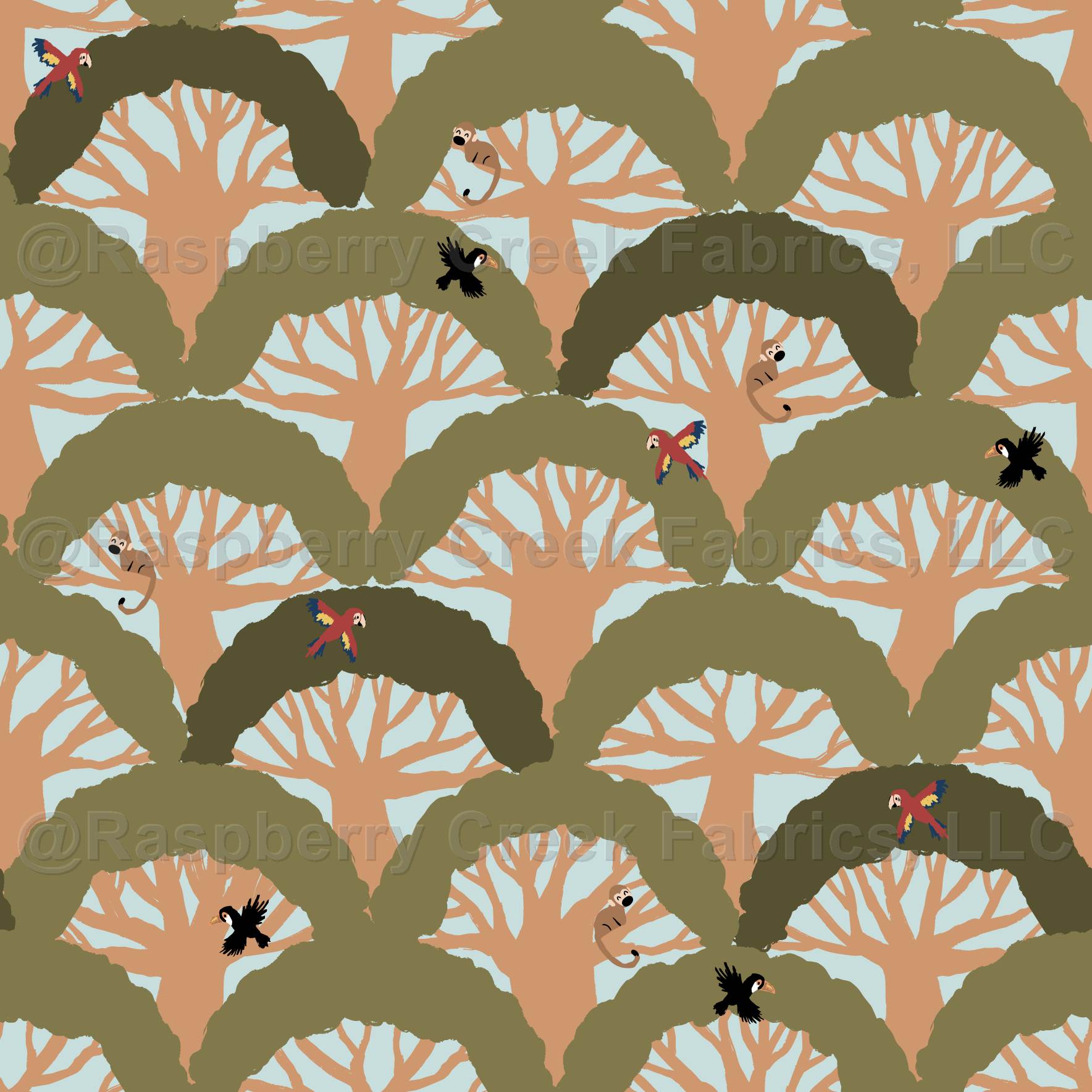Warm Rainforest Banyan Tree Canopy Scallop With Animals watermarked