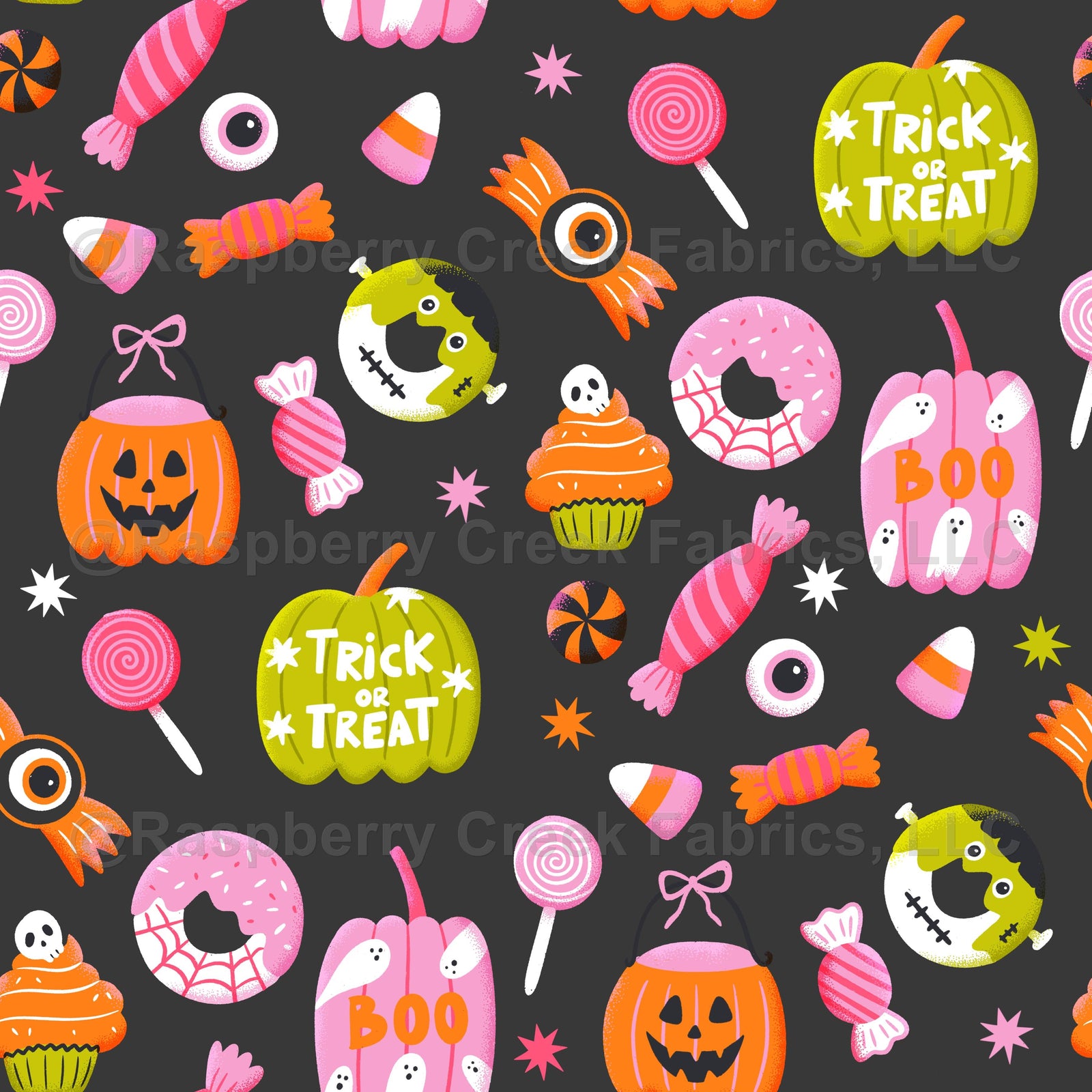 Trick or Treat Halloween Candy and Cute Pumpkins on Black