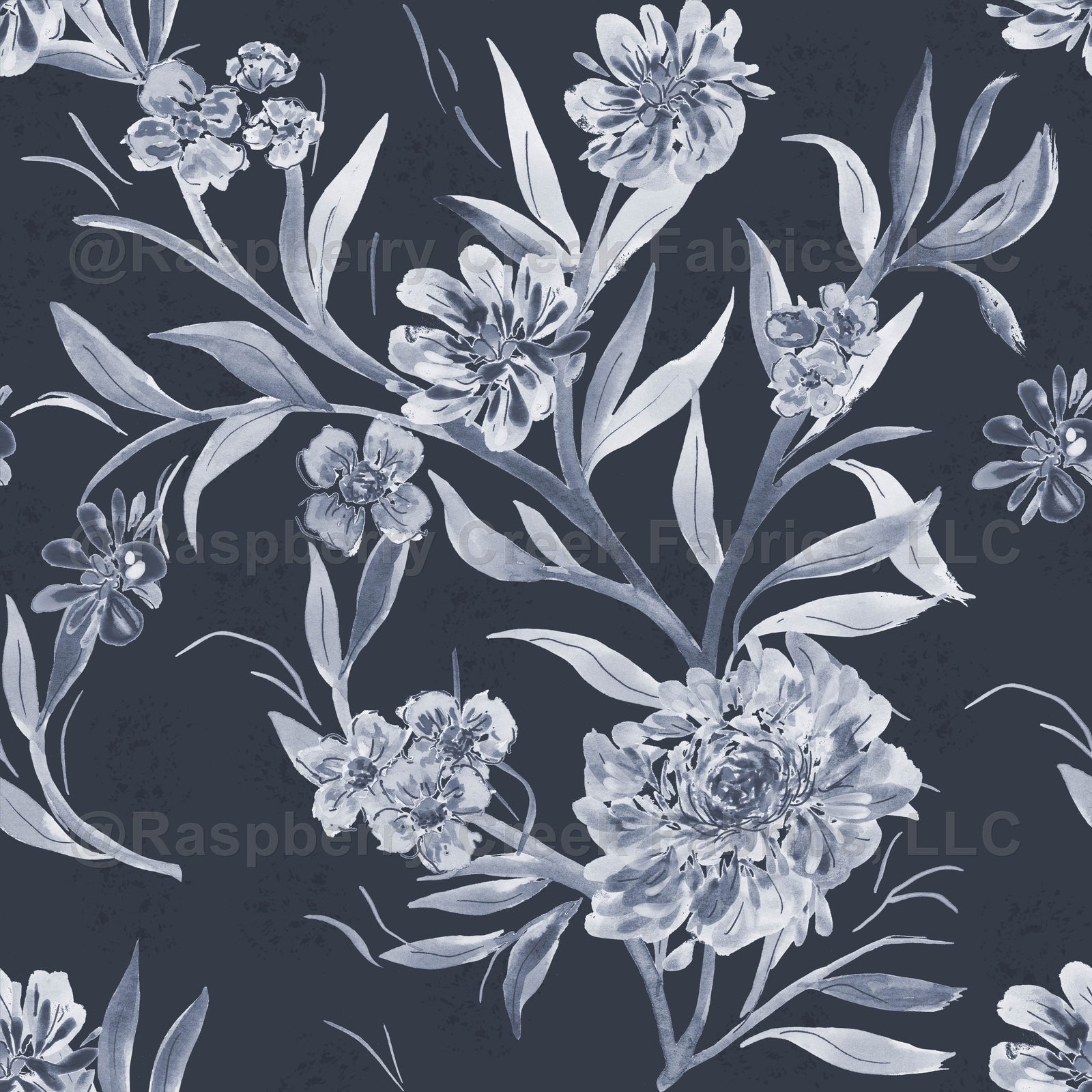 Tree Flowers in Navy Blue by Lisee Ree | climbing floral motif for wallpaper