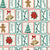 Geometric Christmas Holly, Boughs, Bells, Gingerbread, Evergreens and Poinsettias in Traditional Christmas Colors on Textures Image