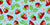 Strawberries and Blossoms on Lt. Aqua Blue Fabric - Hand Painted Strawberry Fruit Floral Image