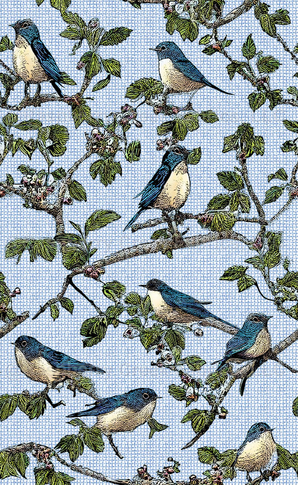 Bluebirds Blue Net Background - Raspberry Creek Fabrics
