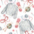 A cozy hand-painted watercolor seamless pattern featuring knitted sweaters, yarn skeins, knitting needles, ribbon bows, buttons, and knitting accessories. Inspired by handmade knitwear and cozy winter moments Image