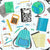 Kids school supplies teacher accessories on graph paper Image