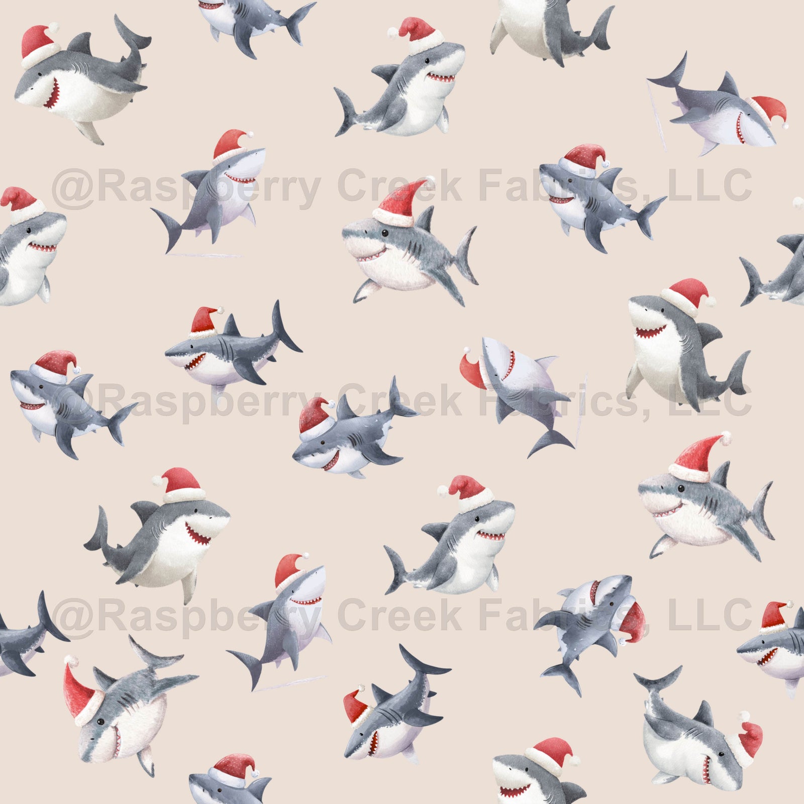 Tossed Christmas Sharks on Beige
