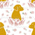 Mustard Dusty Pink Sage Golden Retriever Lotus and Cherry Blossom Floral, Petals & Paws Collection Image