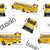 Yellow mustard black grey Bussin’ School Busses Tossed on White Image