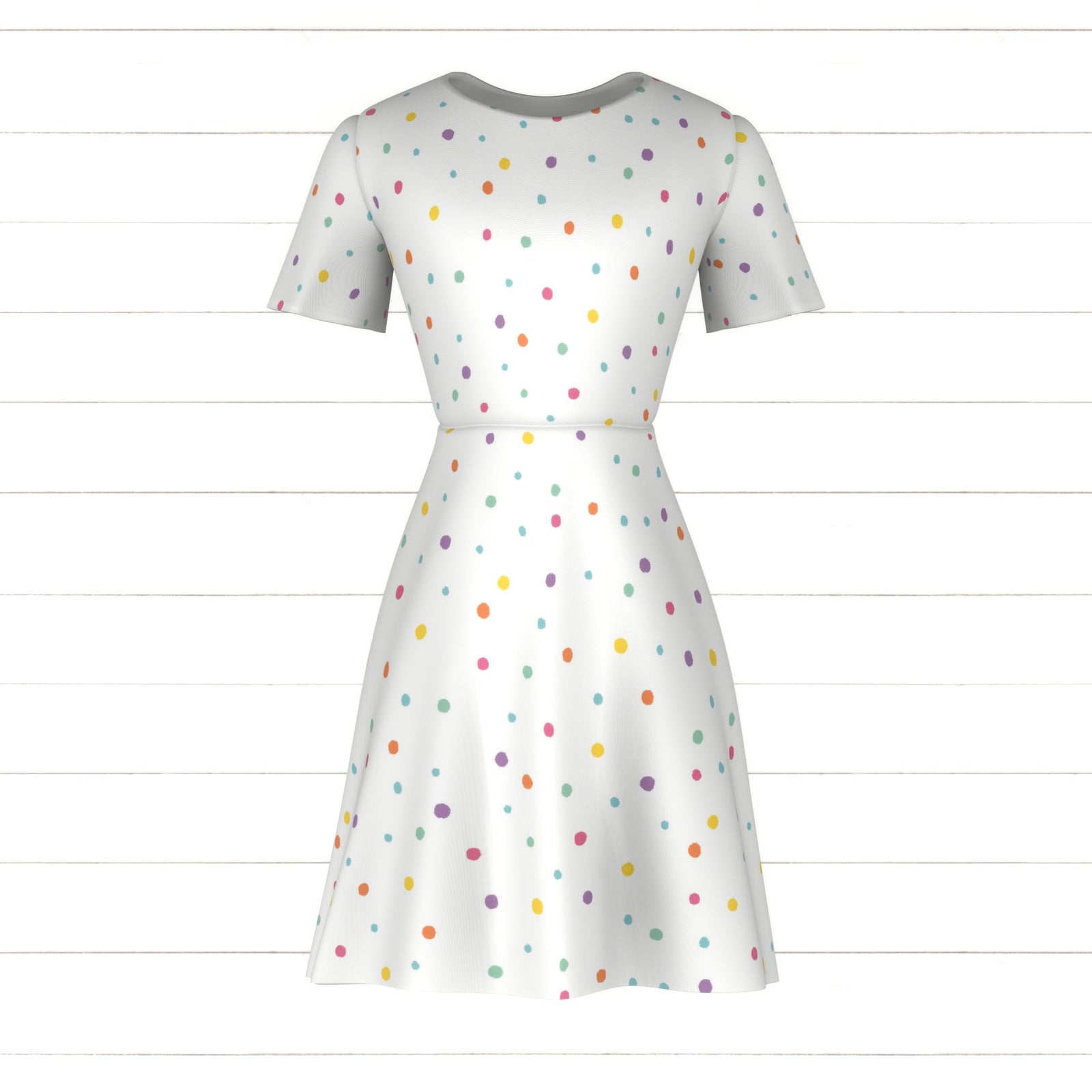 Bright confetti polka dots, colorful circles on white