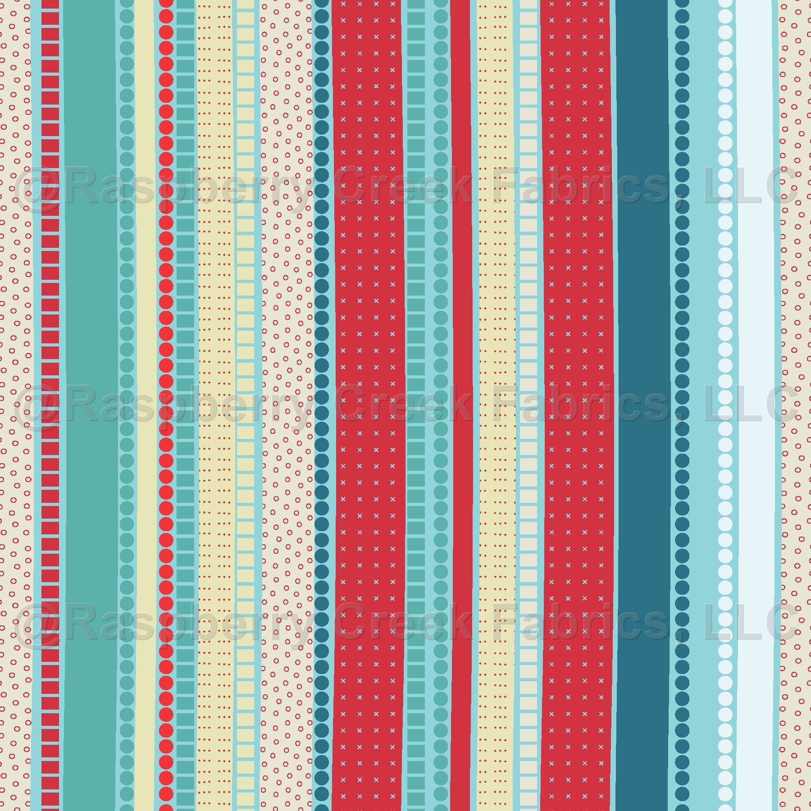 An Adventure In Birding Collection-Mod Stripe-Dots Square Shapes in various width stripe formation-Mid-Century Blues Palette