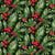 Snowy Winter Holly Pattern Design, Green, Red, White on Black Background Image