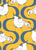 Whimsical White Hens Pecking and Muted Blue Retro Ogees on Yellow Image