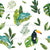 Tropical Jungle Chameleon and Toucan Foliage on White Image