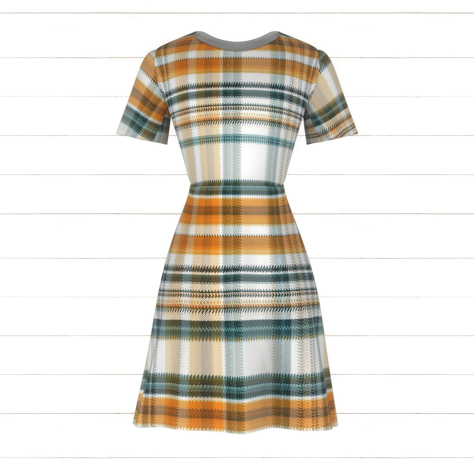 A retro twill plaid pattern in orange and teal colors. Fun 1970s vibe, great for bedding, clothing for kids or adults.
