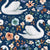 Rust and Royal Swan Floral on Royal Blue Image