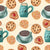 Painterly biscuits and tea, tea cups, chocolate chip cookies, cookies with sprinkles, and jelly cookies in pastel yellow Image