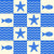 Checkered Sea Waves with Fish and Starfish in Cobalt Blue Image