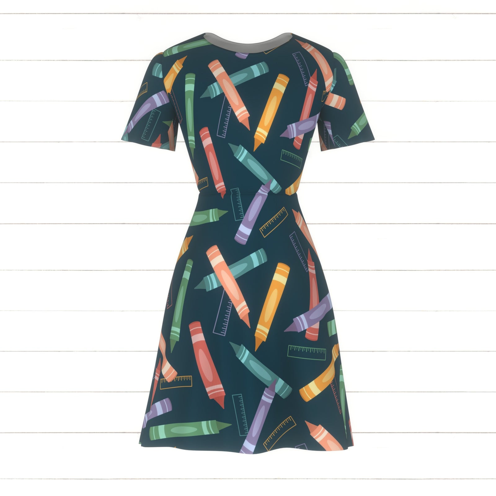 Colourful Crayons And Rulers Back To School Design On Blue