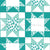 Hand Drawn Floral Quilt Stars Dark Seafoam Blue Green, Light Seafoam Blue Green and White Version 1 Image