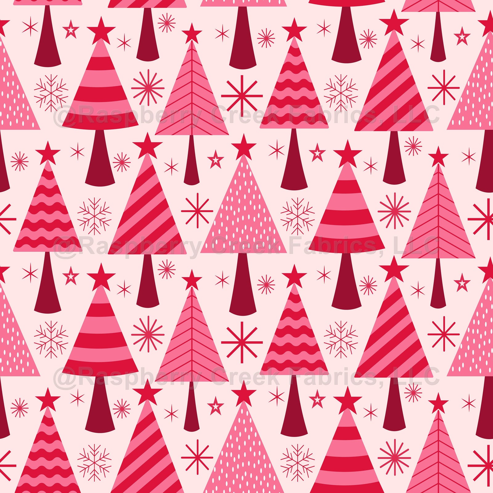 Minimalist Scandinavian Red and Pink Christmas Trees, Scandi Sweet Christmas by Yasmine Patterns