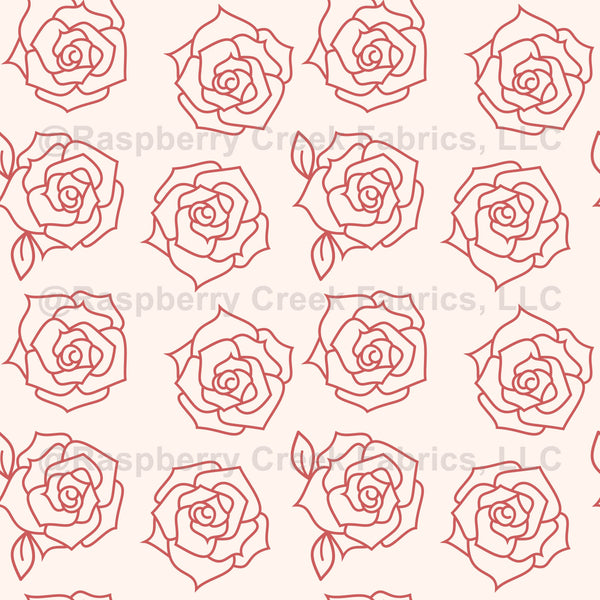 Pink Line Drawing Roses - Raspberry Creek Fabrics
