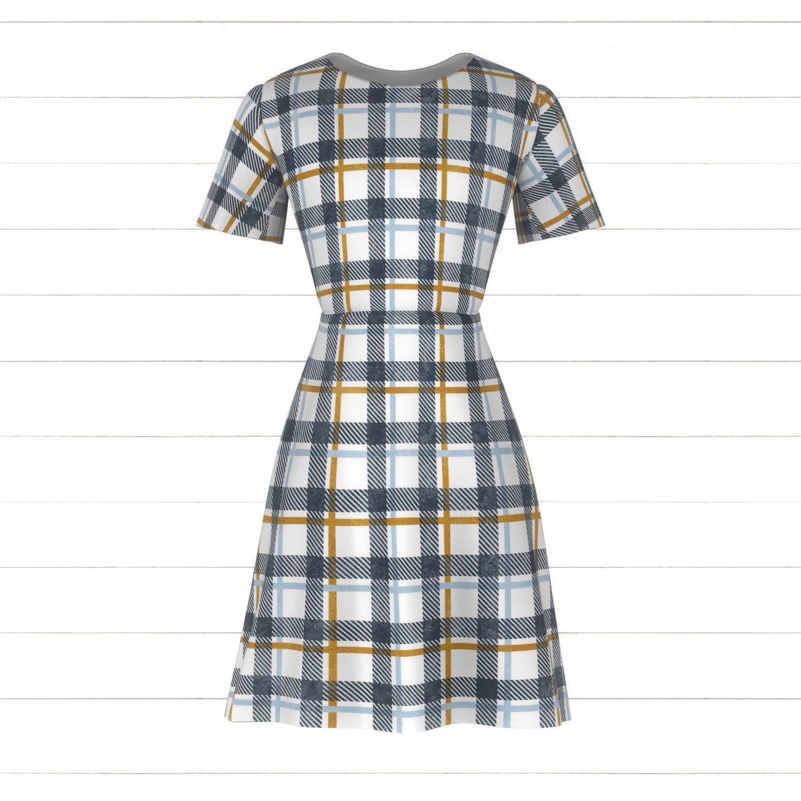 Cozy Scandinavian Winter Textured Plaid in Navy Blue and Gold