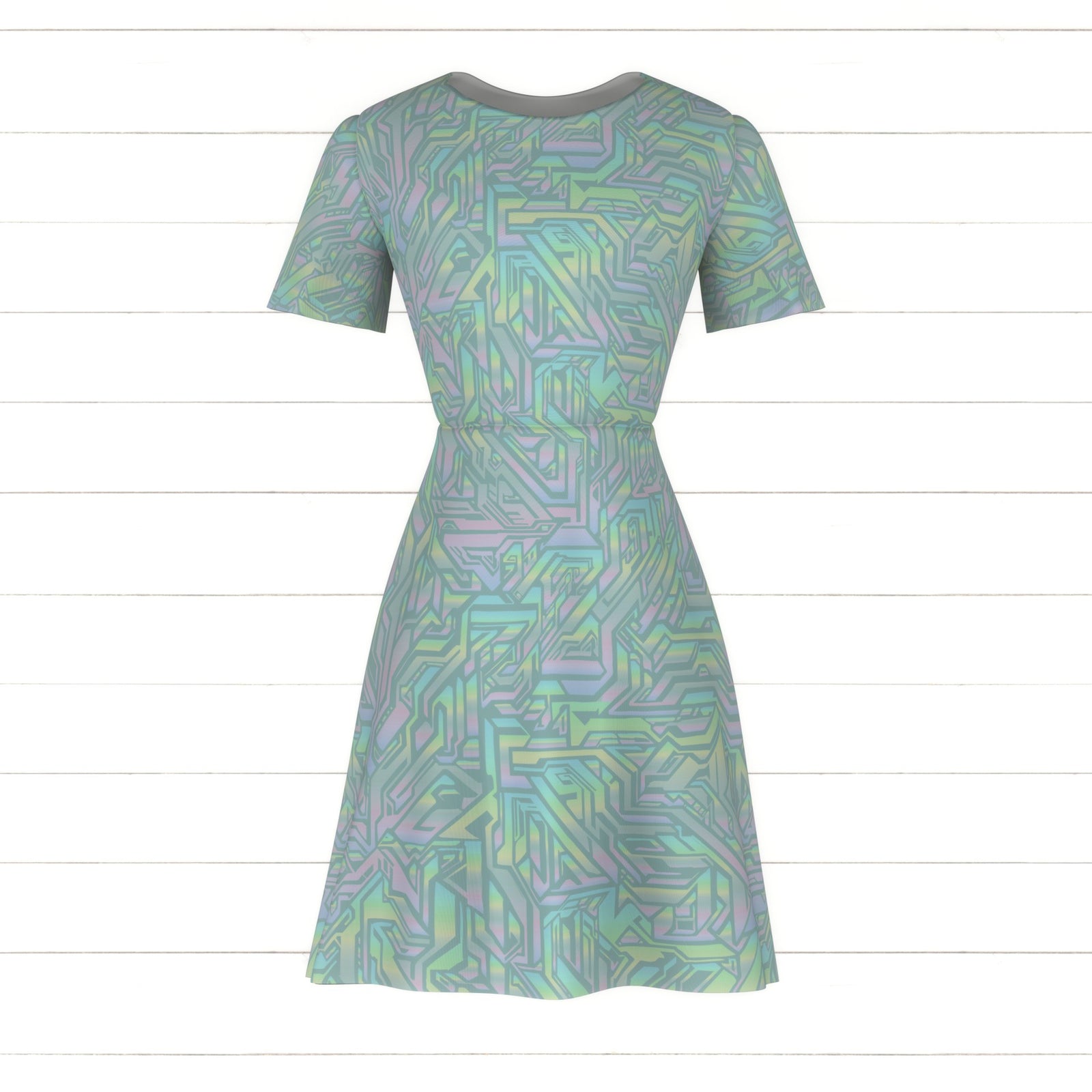 pastel pearl rainbow crystal maze abstract shapes on duck egg blue