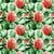 Flower Collection:  Red clover jungle watercolor wallpaper with shiny green leaves on a white background. Image