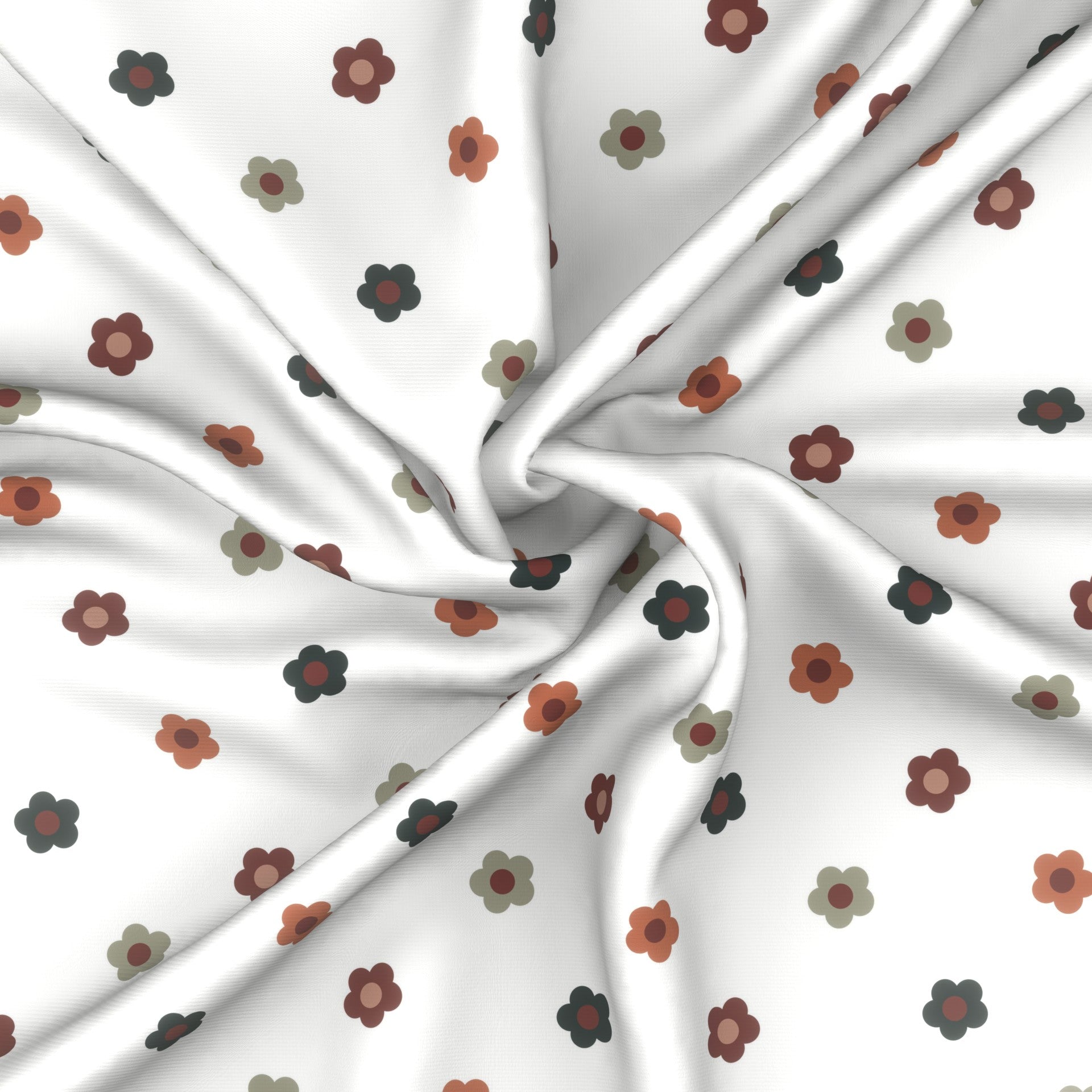 Retro Flowers - small scale - boho on white colorway Fabric, Raspberry Creek Fabrics