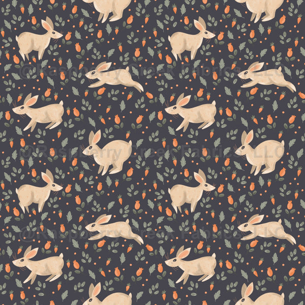 Rabbits Dark Wallpaper - Raspberry Creek Fabrics