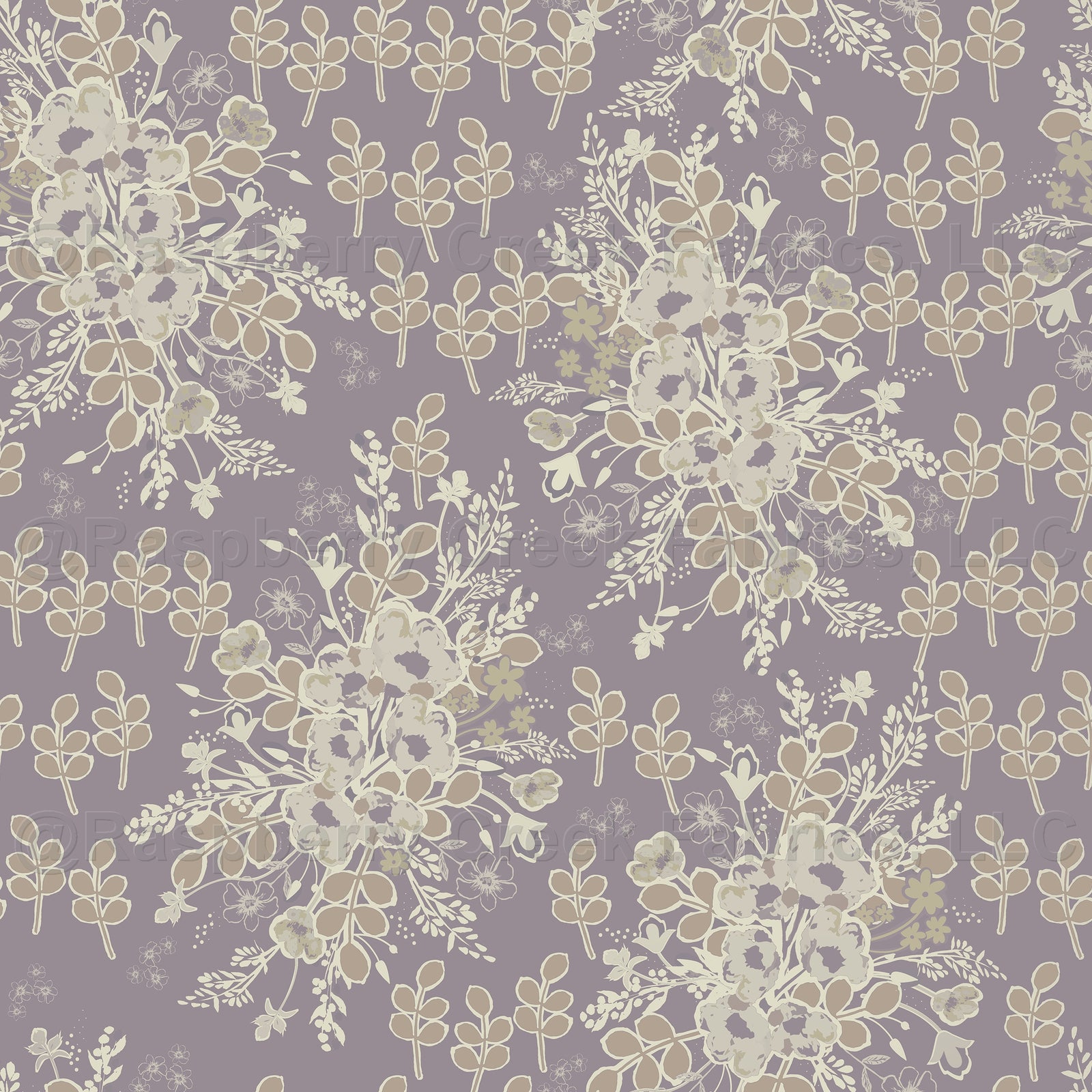 Jenny's Bouquet - Cream/Carmel on Heather , Raspberry Creek Fabrics, watermarked