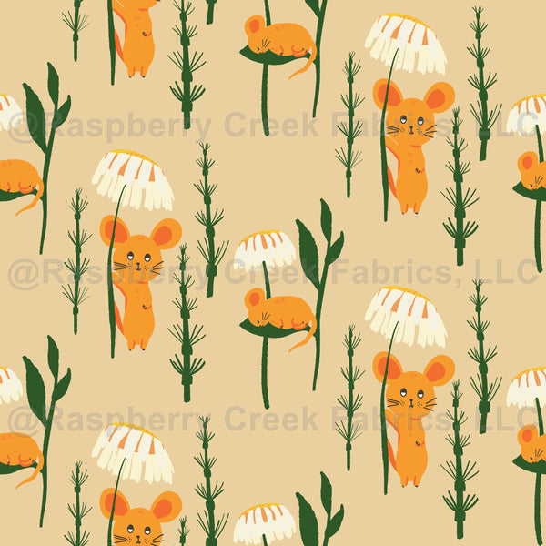 Mouse And Raspberry Fabric Mouse fern and daisy - nordic style one directional large scale kids p ...