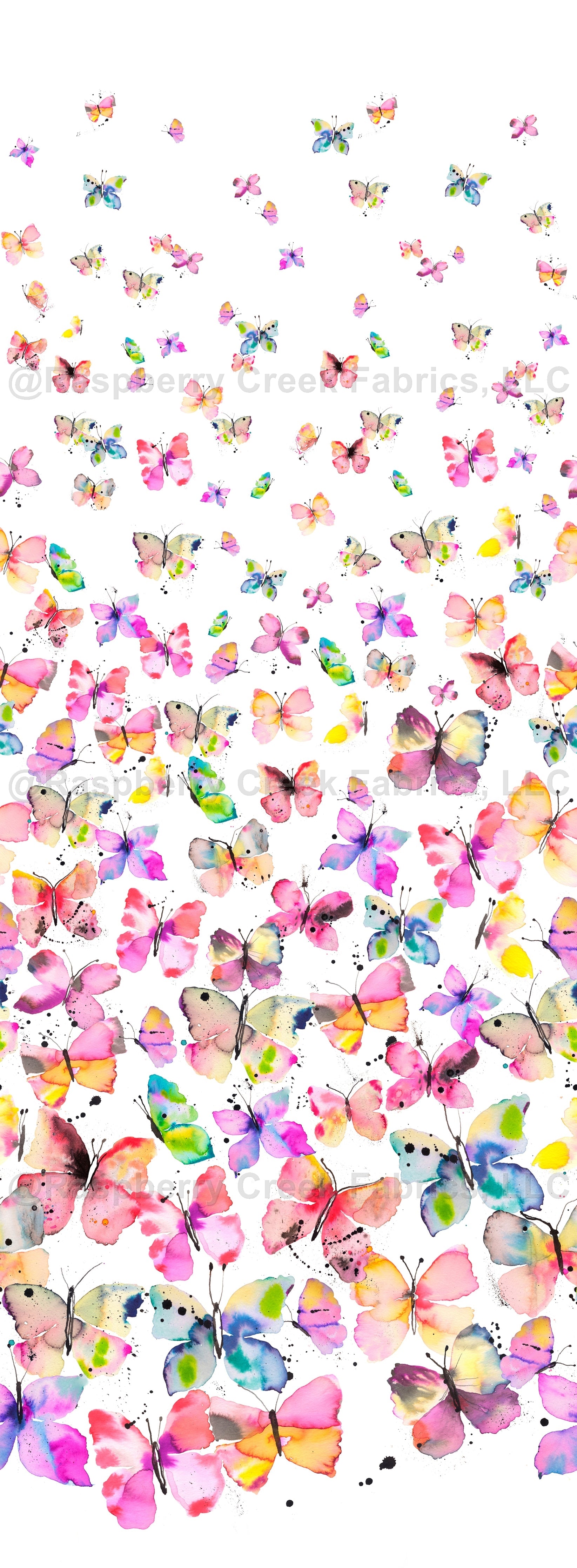 Watercolor Colorful Spring Butterflies Fabric, Raspberry Creek Fabrics, watermarked