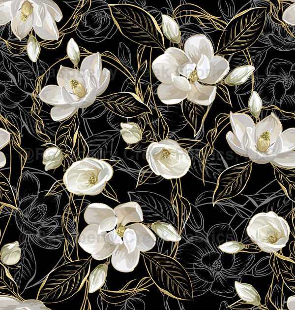 Magnolia Romance Wallpaper | Black + Gold + White + Cream - Raspberry ...