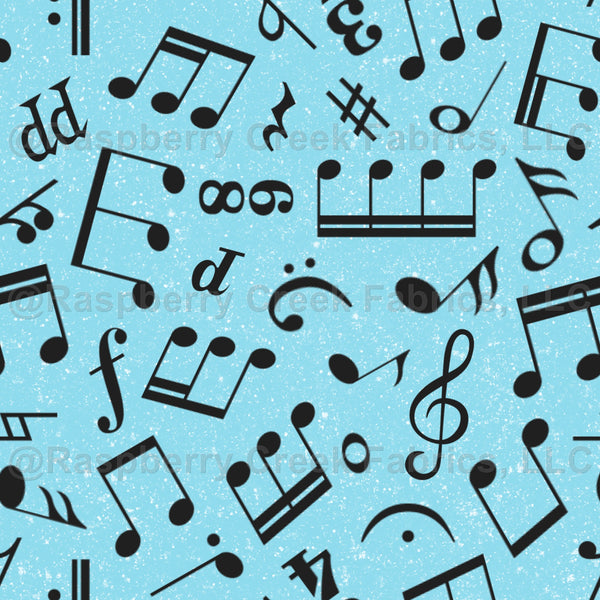 Music Notes Black on Galactic Baby Blue - Raspberry Creek Fabrics