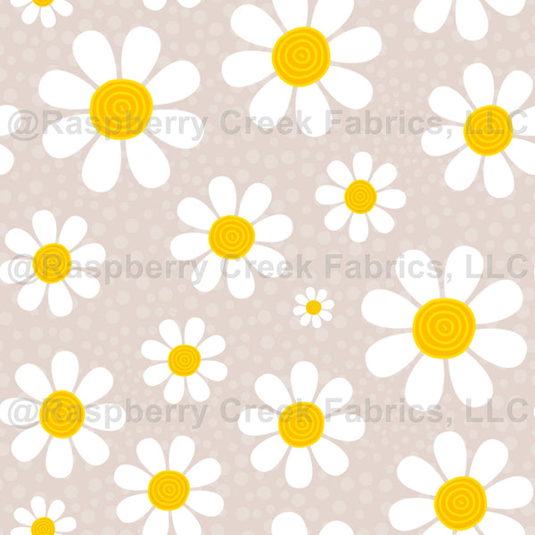 Landscape Medley Daisies Tiny White Daisy Flowers Cotton Fabric