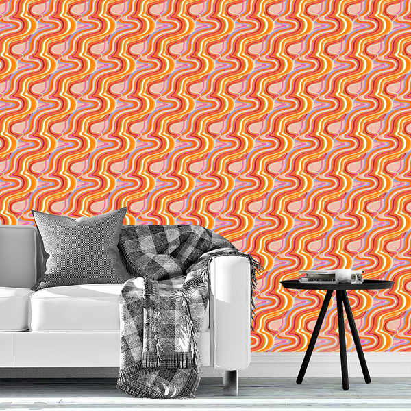 70s Groove - Blush, psychedelic twisted waves Wallpaper, Raspberry
