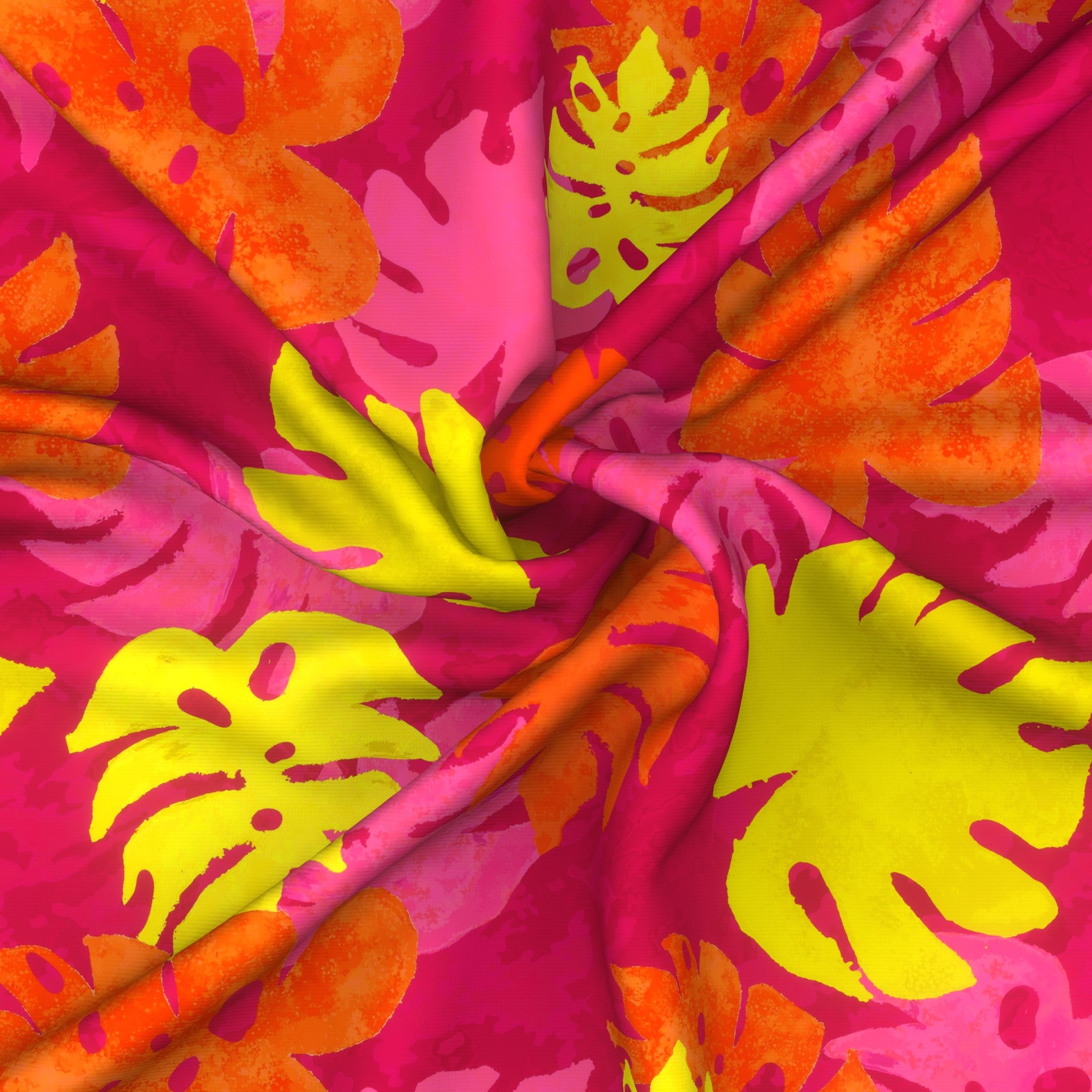 Ultra-Bright Watercolor Monstera in Pink – Bright Side of Things Collection by Patternmint Fabric, Raspberry Creek Fabrics