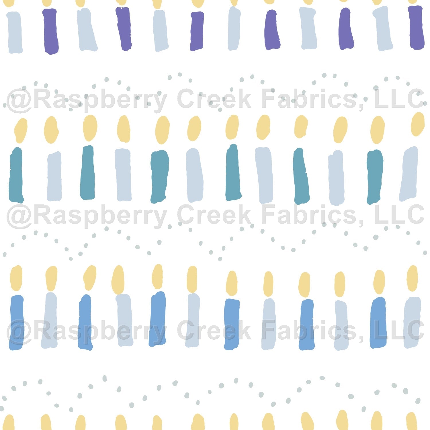 Hanukkah Collection Whimsical Hanukkah Candles Fabric, Raspberry Creek Fabrics, watermarked