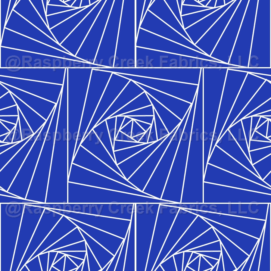 Fractured Spiral - Texture Collection - Line Graphic - Quilting Motif - Geometric Drawing - Blender/ Tonal - White on Royal Blue