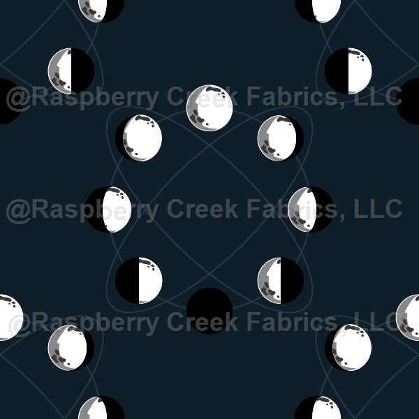 Moon rotations and life cycle on navy background - Raspberry Creek Fabrics