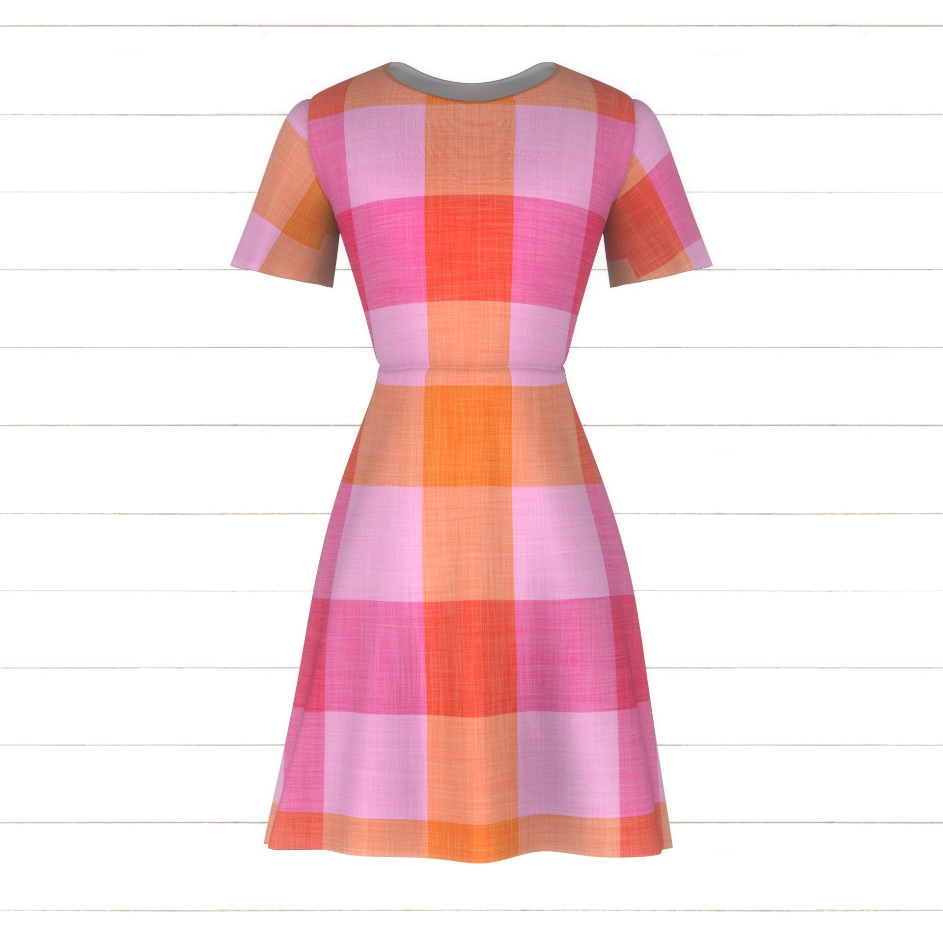 Cute Gingham Plaid Pattern in Pink and Orange Fabric, Raspberry Creek  Fabrics