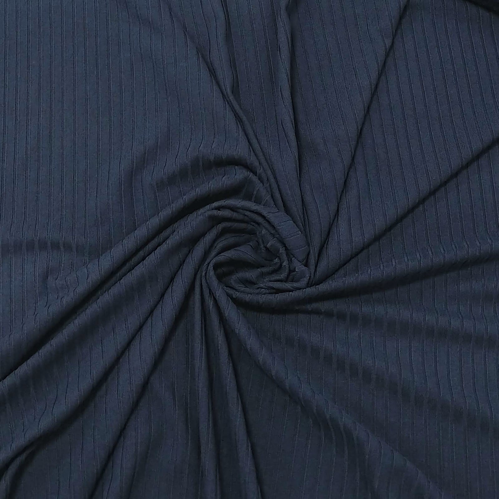 Solid Navy Blue Poly Spandex 4 Way Stretch 8x3 Rib Knit Fabric, Raspberry Creek Fabrics, watermarked, restored