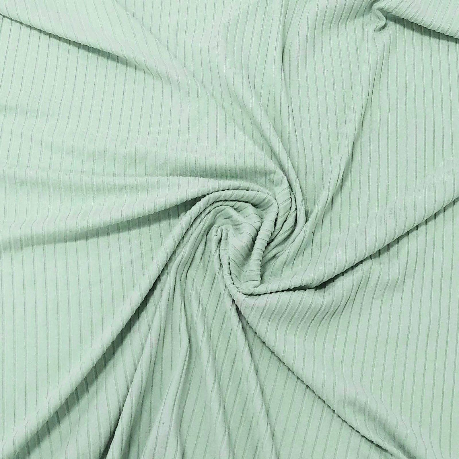 Solid Mint Green Poly Spandex 4 Way Stretch 8x3 Rib Knit Fabric, Raspberry Creek Fabrics, watermarked, restored