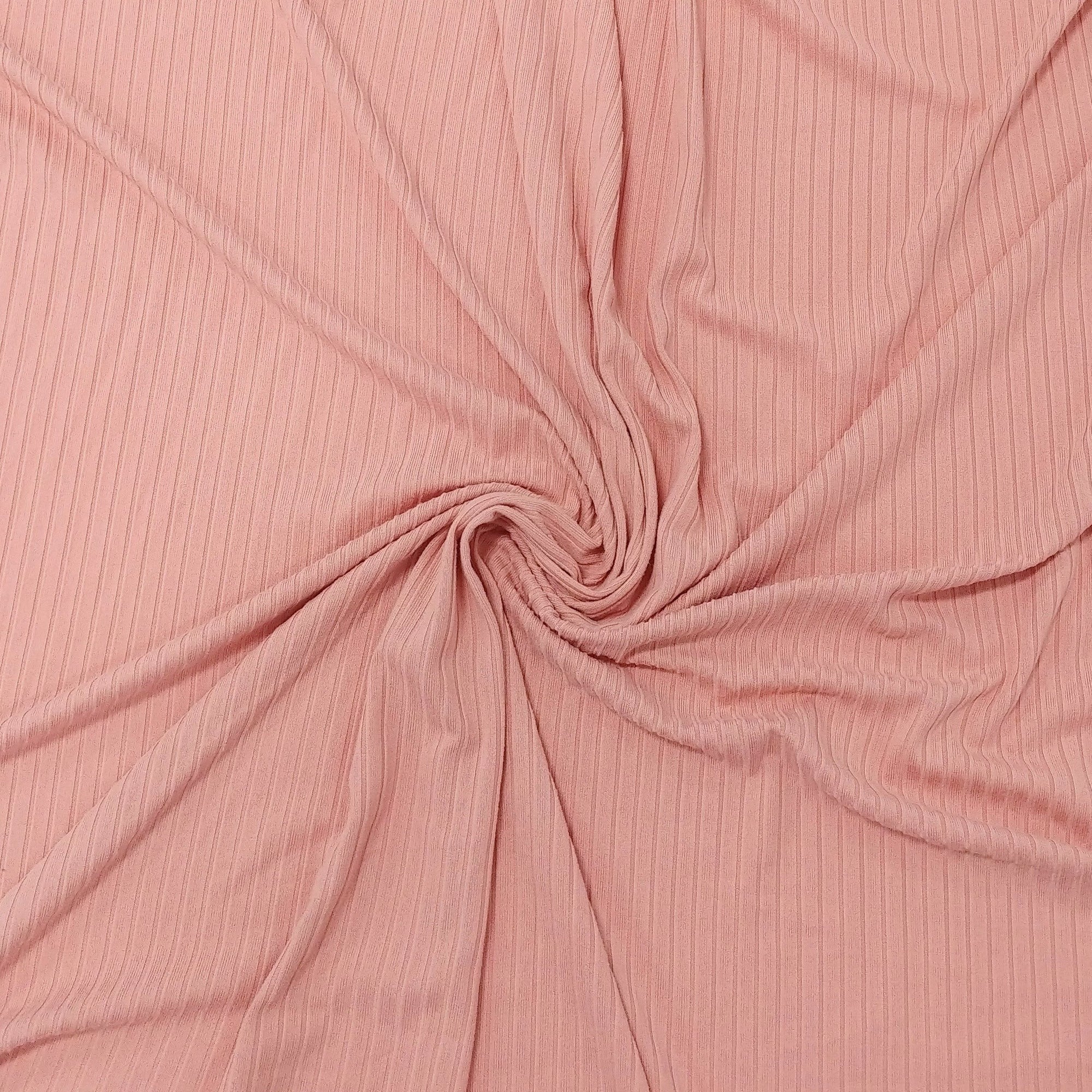 Solid Blush Pink Poly Spandex 4 Way Stretch 8x3 Rib Knit Fabric, Raspberry Creek Fabrics, watermarked, restored