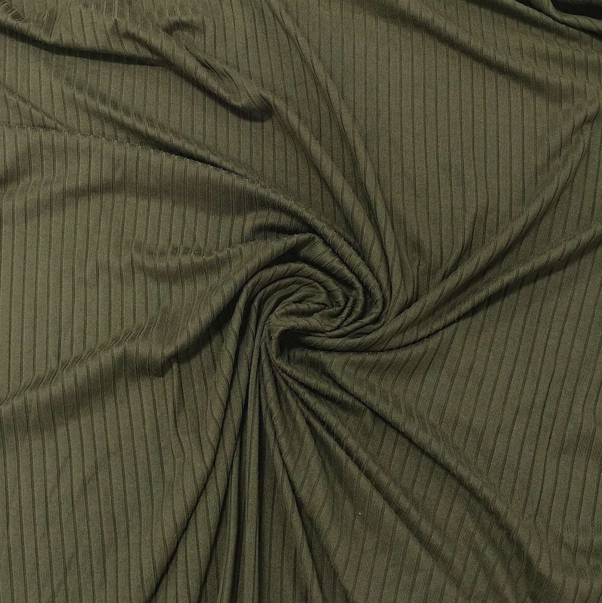 Solid Olive Green Poly Spandex 4 Way Stretch 8x3 Rib Knit Fabric