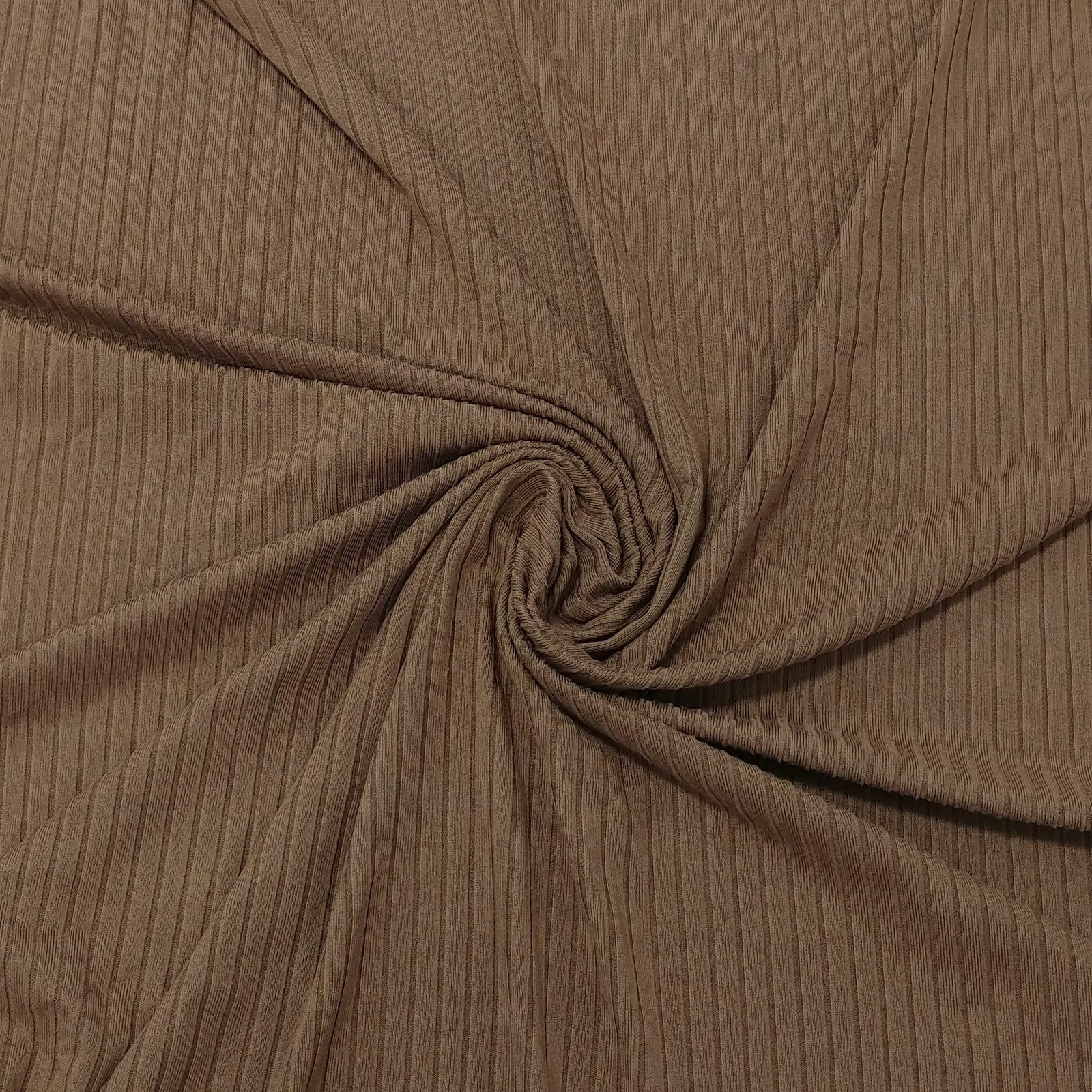 Solid Mocha Poly Spandex 4 Way Stretch 8x3 Rib Knit Fabric, Raspberry Creek Fabrics, watermarked, restored